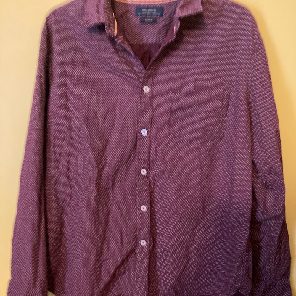 Denim and flowers red polkadot, extra large, slim, casual button down